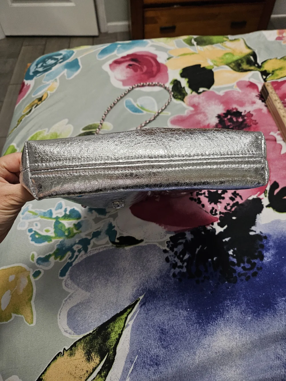Jane & York Silver Metallic Crystal-Embellished Crossbody with Pink Trim